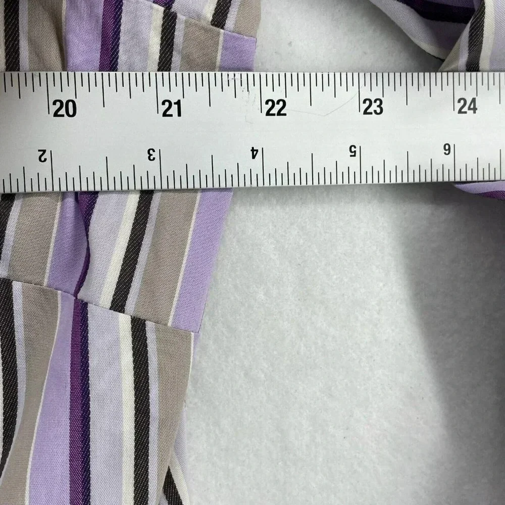 Attention Button-Up Shirt Women's Sz XL Purple Brown Striped Collared Stretch - Picture 3 of 12